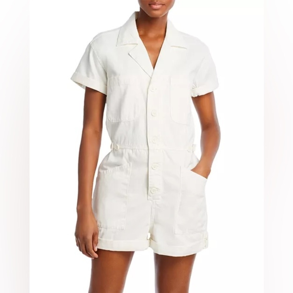 Pistola Parker Denim Romper - Macadamia White Color Utility Adjustable Waist